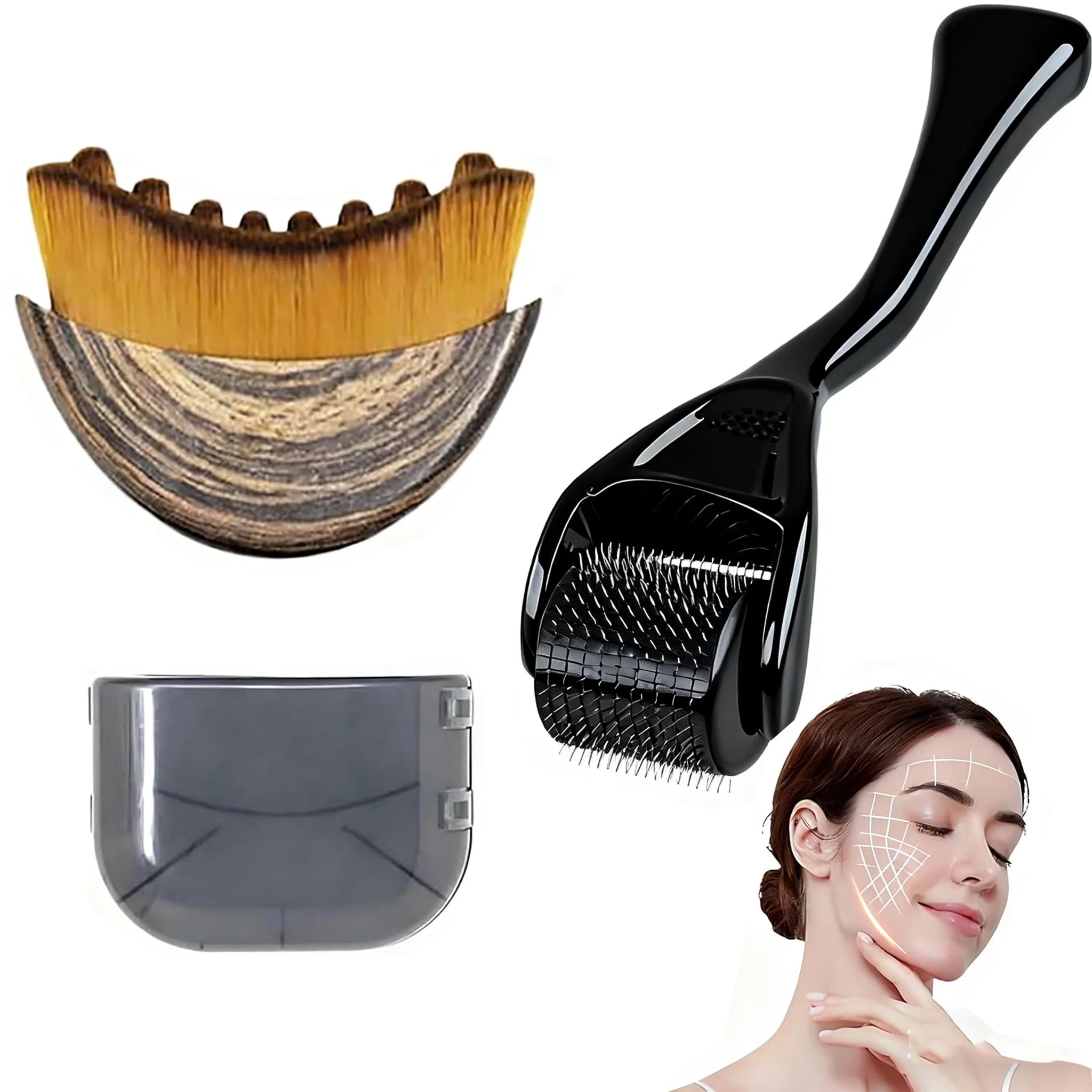 2Pcs Set Multi-Function Lymphatic Contour Face Brush & DRS 540 Derma Roller Skin Nursing Roller Wrinkle Exfoliating Repair Tools